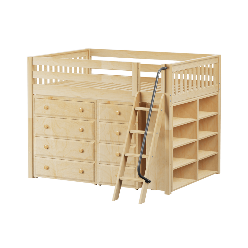 Maxtrix Full Mid Loft Bed with Angled Ladder + Storage