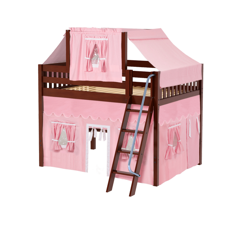 Maxtrix Full Mid Loft Bed with Angled Ladder, Curtain + Top Tent