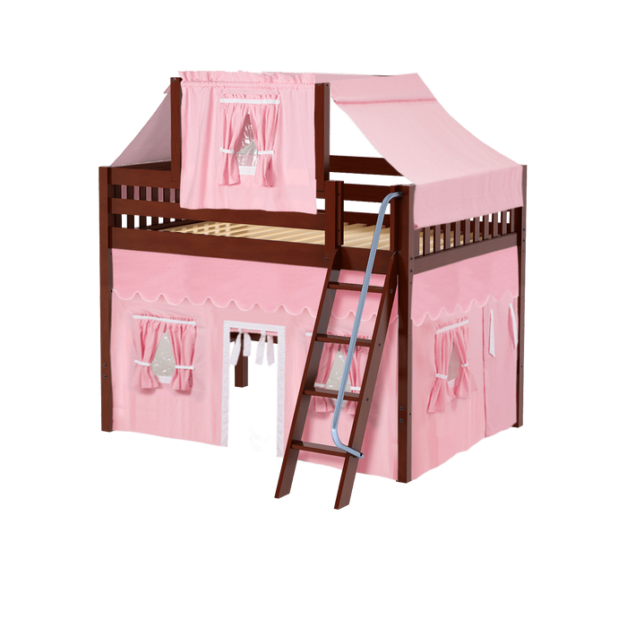 Maxtrix Full Mid Loft Bed with Angled Ladder, Curtain + Top Tent