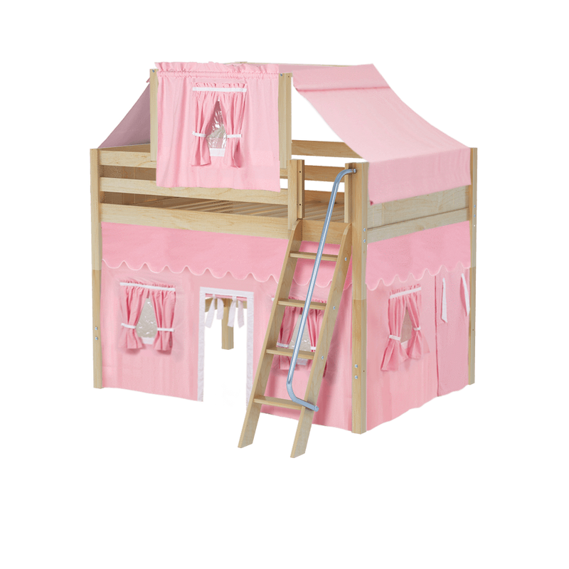 Maxtrix Full Mid Loft Bed with Angled Ladder, Curtain + Top Tent