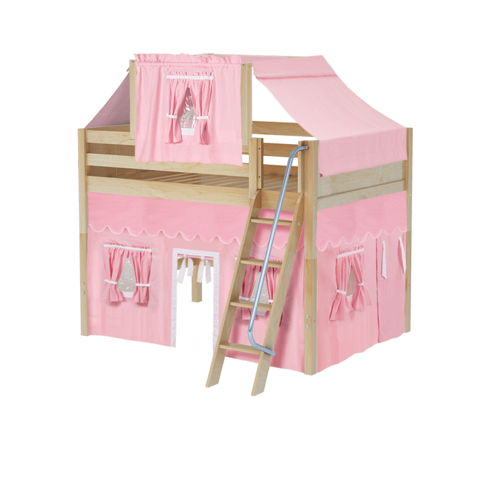 Maxtrix Full Mid Loft Bed with Angled Ladder, Curtain + Top Tent