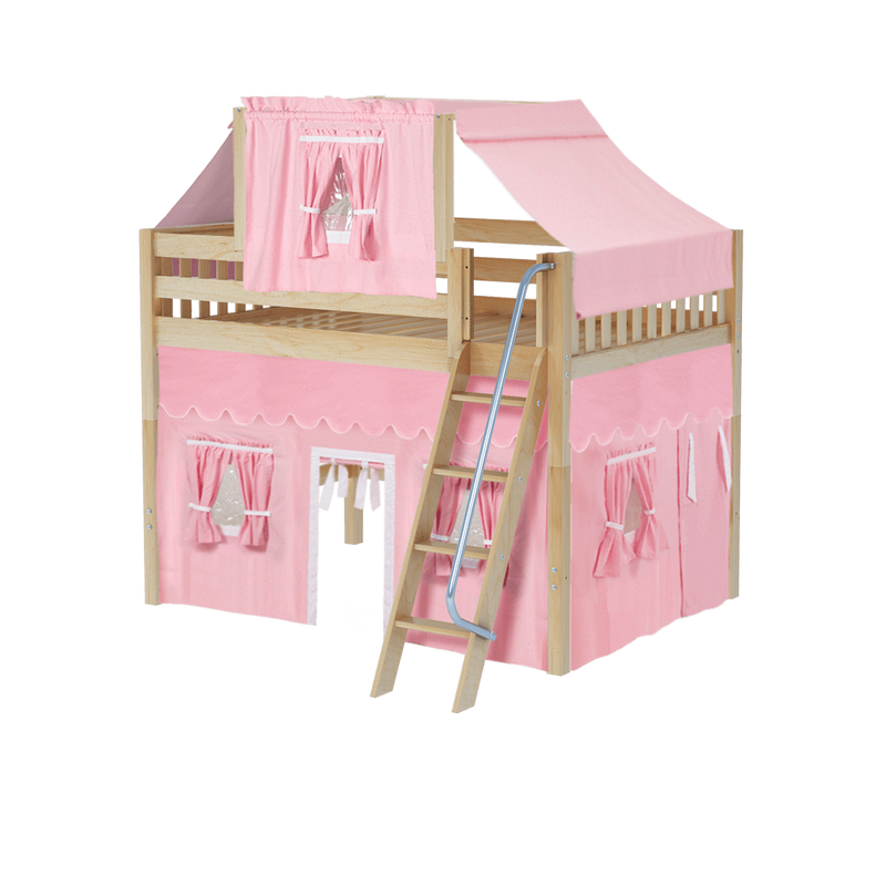 Maxtrix Full Mid Loft Bed with Angled Ladder, Curtain + Top Tent