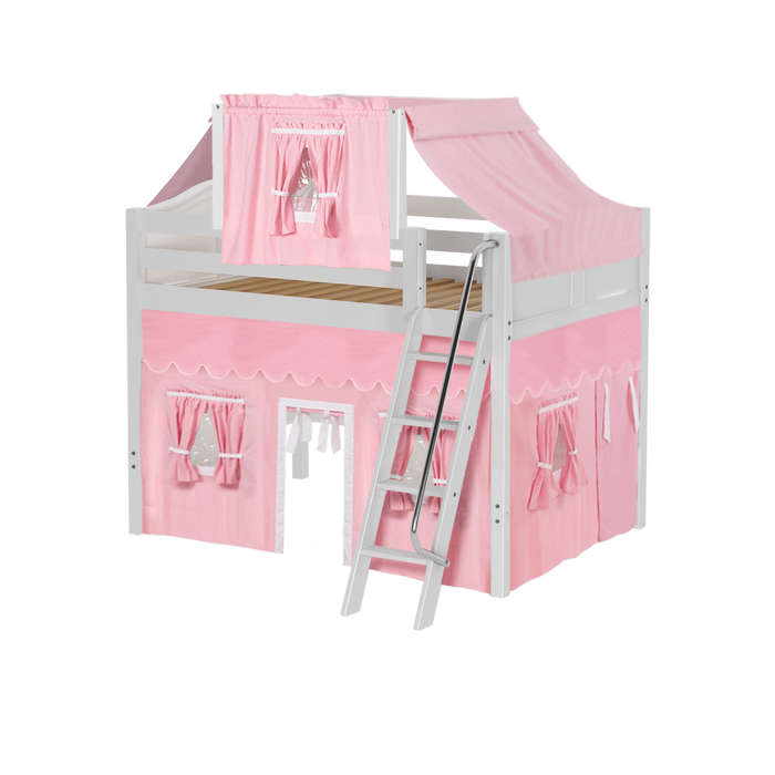 Maxtrix Full Mid Loft Bed with Angled Ladder, Curtain + Top Tent