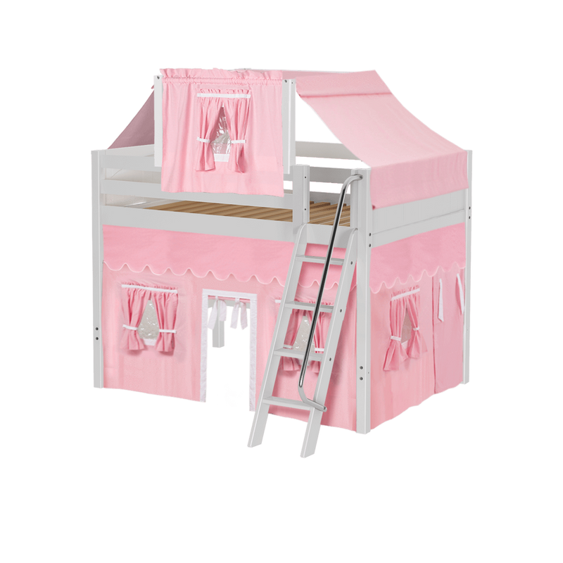 Maxtrix Full Mid Loft Bed with Angled Ladder, Curtain + Top Tent