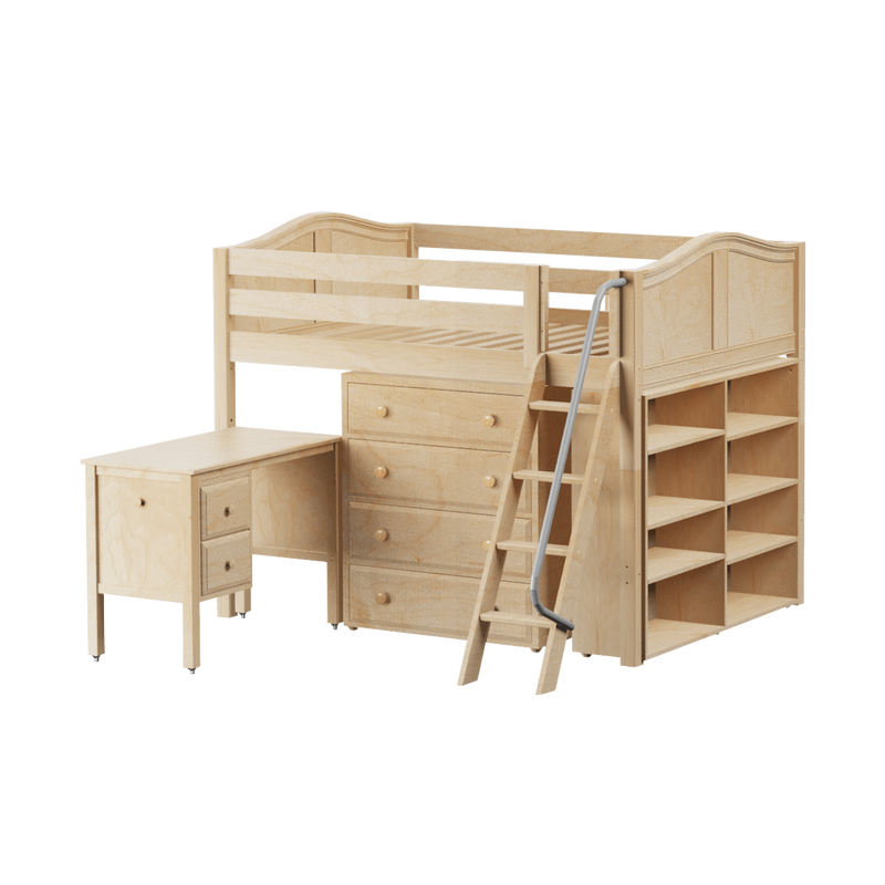 Maxtrix Full Mid Loft Bed with Angled Ladder, Storage + Desk