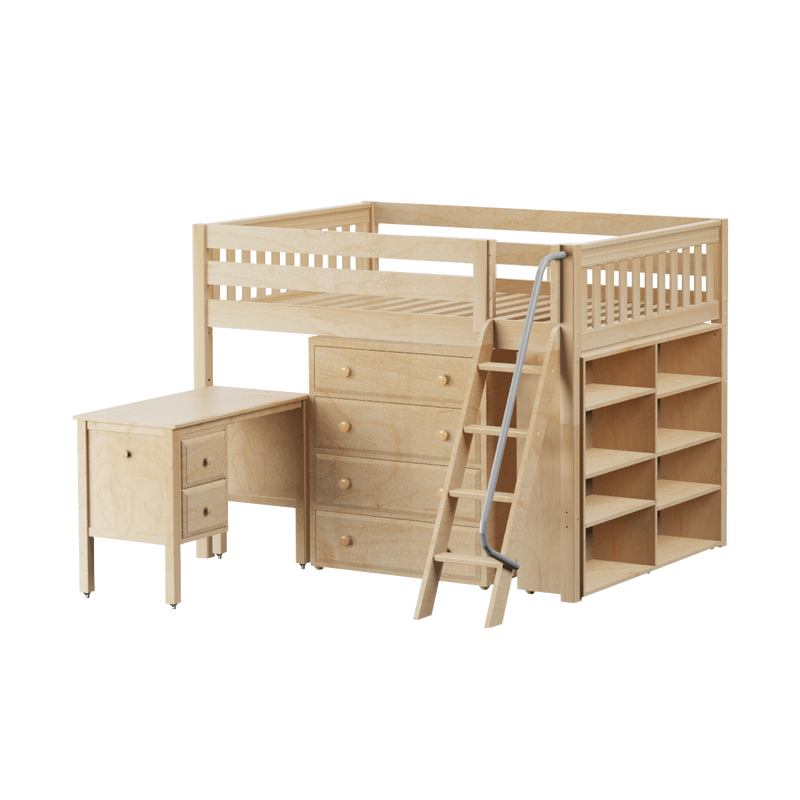 Maxtrix Full Mid Loft Bed with Angled Ladder, Storage + Desk
