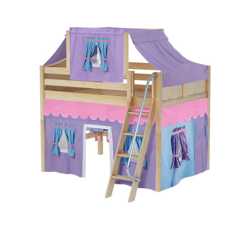 Maxtrix Full Mid Loft Bed with Angled Ladder, Curtain + Top Tent