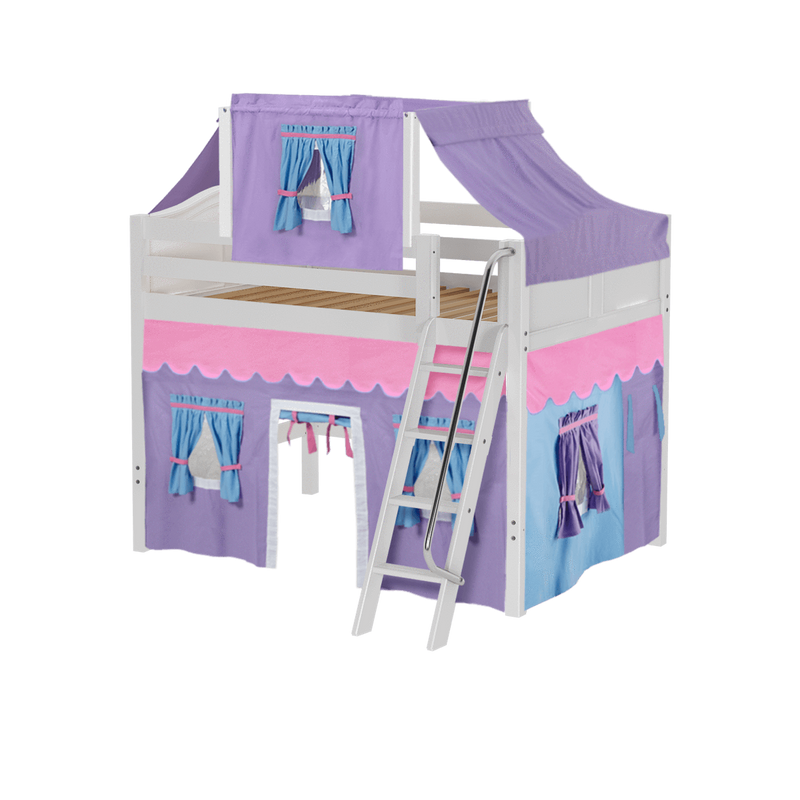 Maxtrix Full Mid Loft Bed with Angled Ladder, Curtain + Top Tent