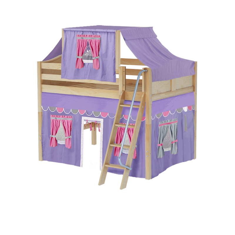 Maxtrix Full Mid Loft Bed with Angled Ladder, Curtain + Top Tent