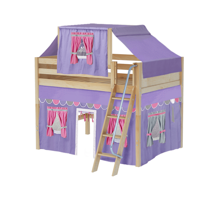 Maxtrix Full Mid Loft Bed with Angled Ladder, Curtain + Top Tent