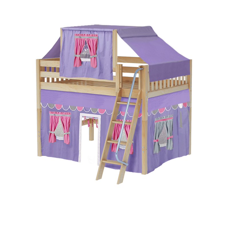 Maxtrix Full Mid Loft Bed with Angled Ladder, Curtain + Top Tent