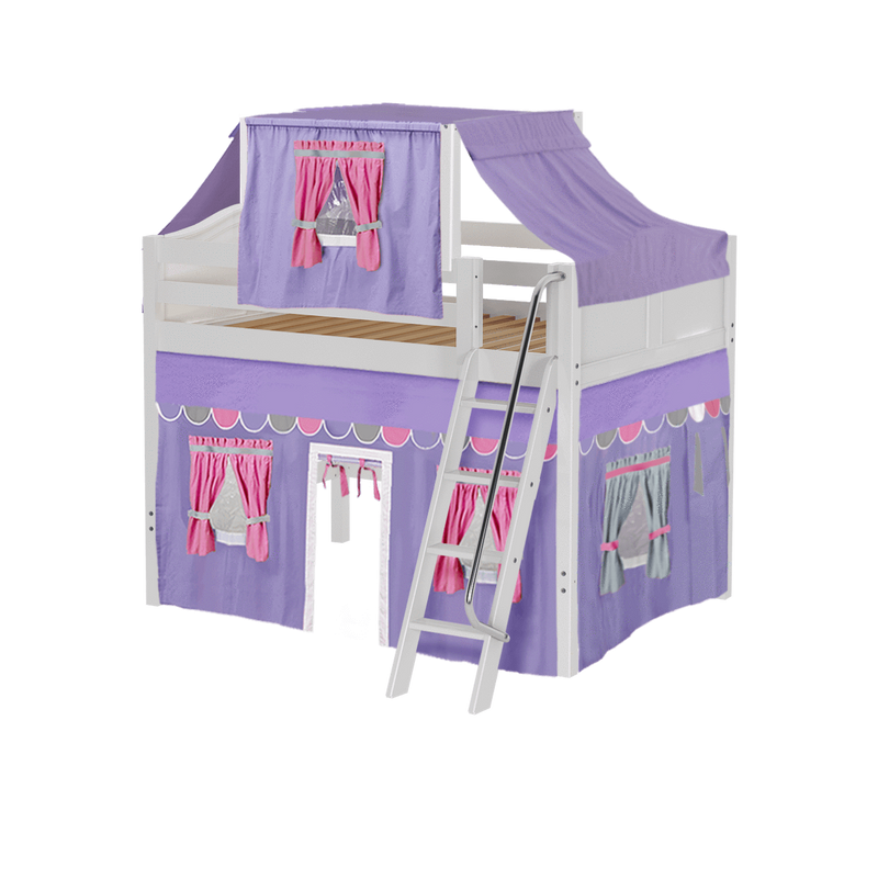 Maxtrix Full Mid Loft Bed with Angled Ladder, Curtain + Top Tent
