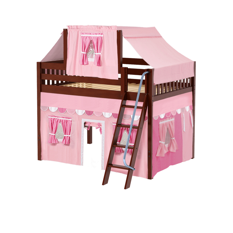 Maxtrix Full Mid Loft Bed with Angled Ladder, Curtain + Top Tent