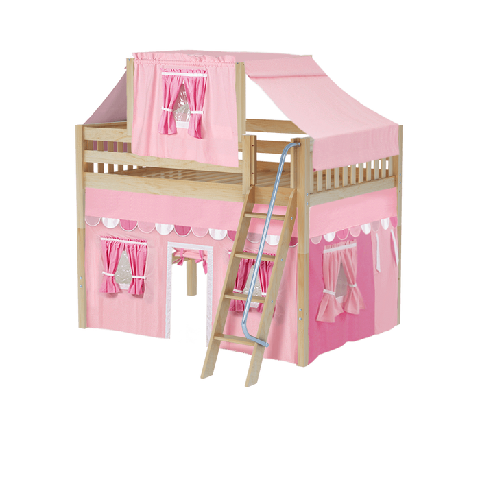 Maxtrix Full Mid Loft Bed with Angled Ladder, Curtain + Top Tent