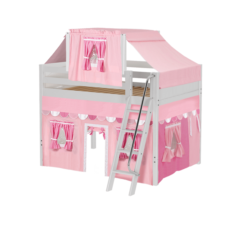Maxtrix Full Mid Loft Bed with Angled Ladder, Curtain + Top Tent