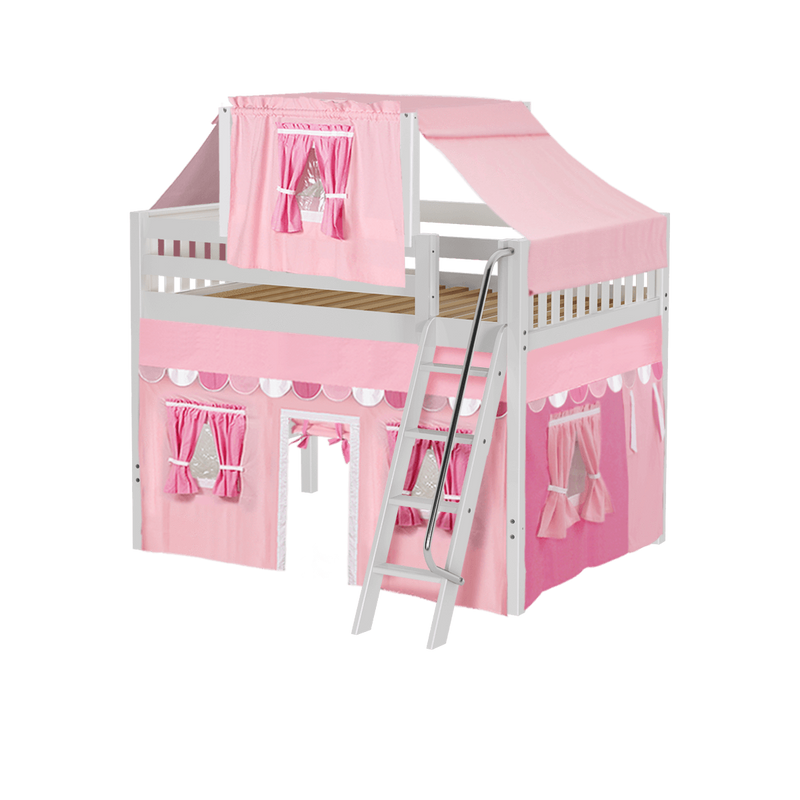 Maxtrix Full Mid Loft Bed with Angled Ladder, Curtain + Top Tent