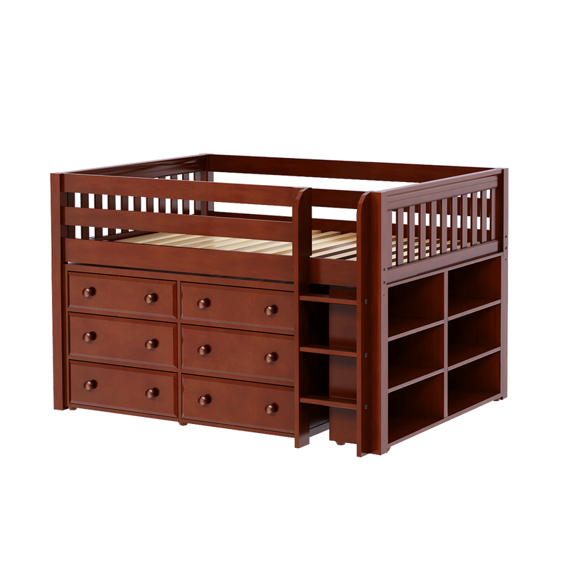 Maxtrix Full Low Loft Bed with Straight Ladder + Storage