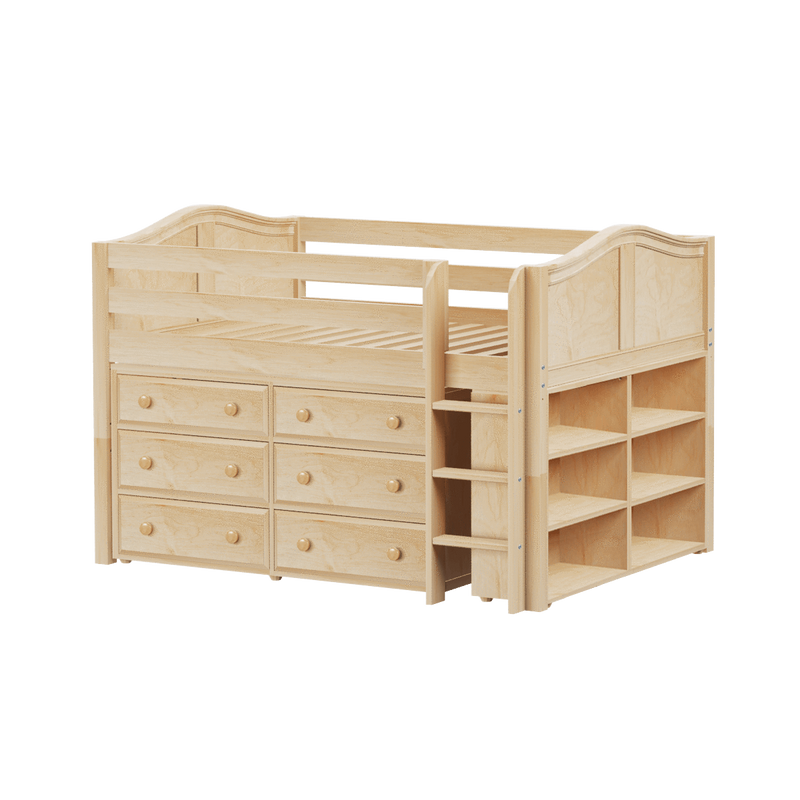 Maxtrix Full Low Loft Bed with Straight Ladder + Storage