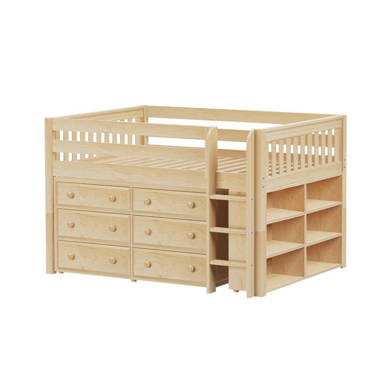 Maxtrix Full Low Loft Bed with Straight Ladder + Storage