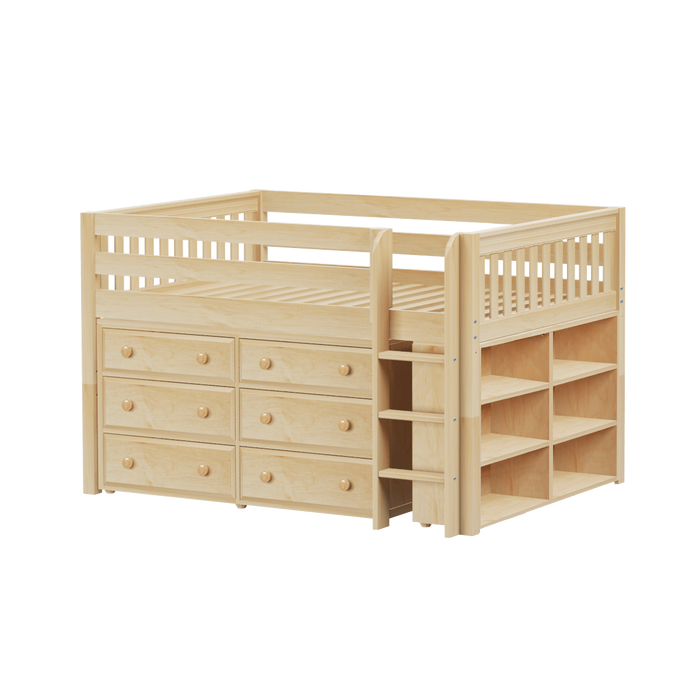 Maxtrix Full Low Loft Bed with Straight Ladder + Storage