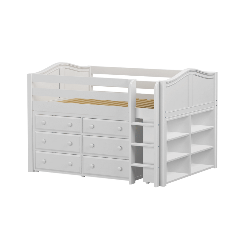 Maxtrix Full Low Loft Bed with Straight Ladder + Storage