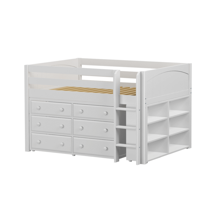 Maxtrix Full Low Loft Bed with Straight Ladder + Storage