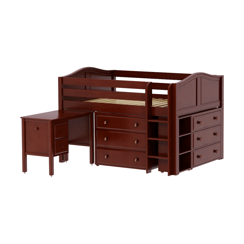 Maxtrix Full Low Loft Bed with Straight Ladder, Storage + Desk