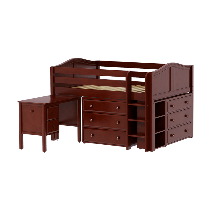 Maxtrix Full Low Loft Bed with Straight Ladder, Storage + Desk