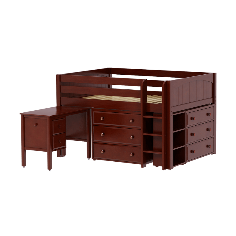 Maxtrix Full Low Loft Bed with Straight Ladder, Storage + Desk