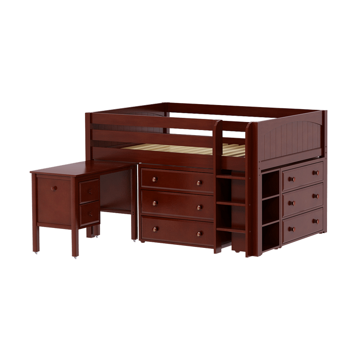Maxtrix Full Low Loft Bed with Straight Ladder, Storage + Desk