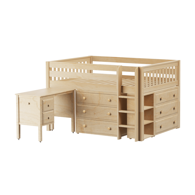 Maxtrix Full Low Loft Bed with Straight Ladder, Storage + Desk