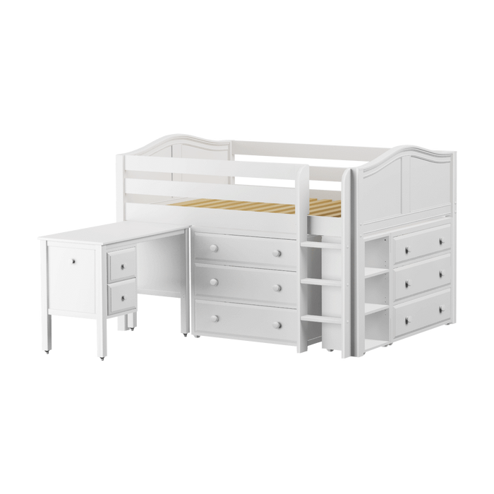 Maxtrix Full Low Loft Bed with Straight Ladder, Storage + Desk