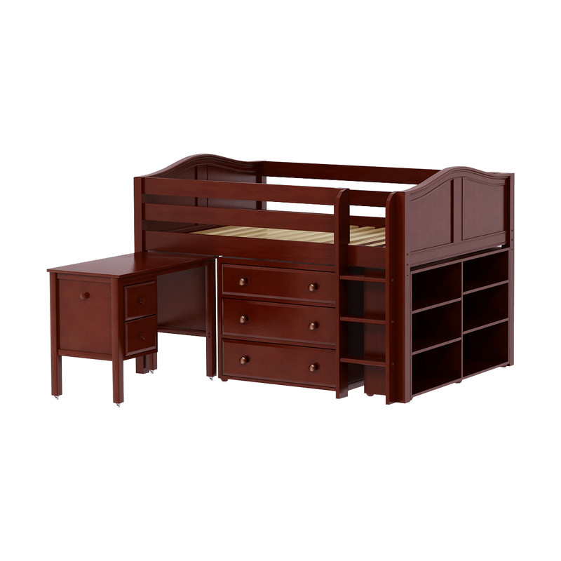 Maxtrix Full Low Loft Bed with Straight Ladder, Storage + Desk