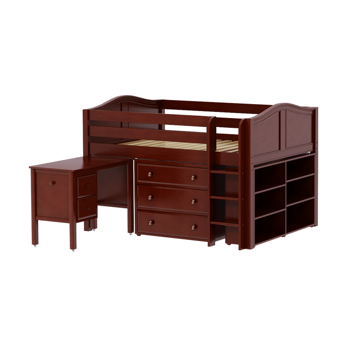Maxtrix Full Low Loft Bed with Straight Ladder, Storage + Desk