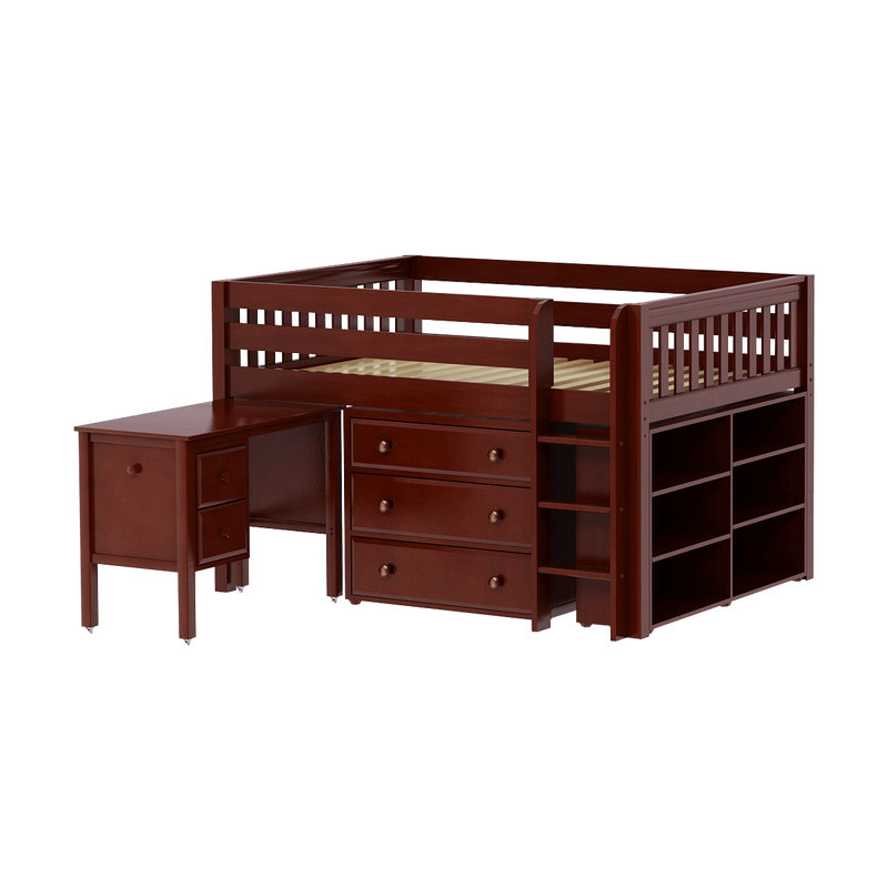 Maxtrix Full Low Loft Bed with Straight Ladder, Storage + Desk