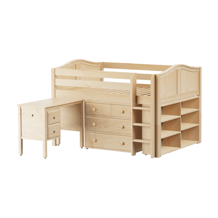 Maxtrix Full Low Loft Bed with Straight Ladder, Storage + Desk