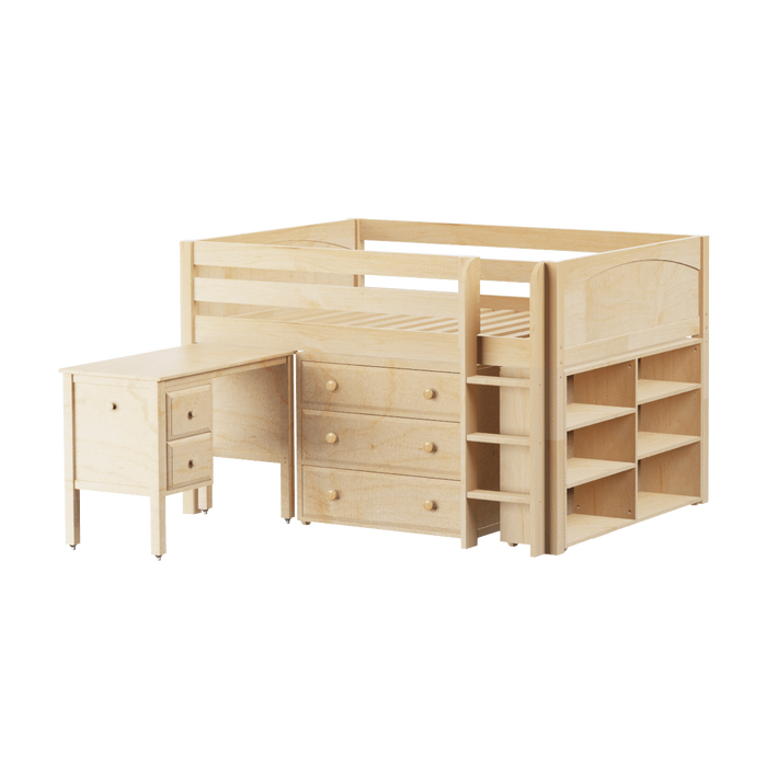 Maxtrix Full Low Loft Bed with Straight Ladder, Storage + Desk