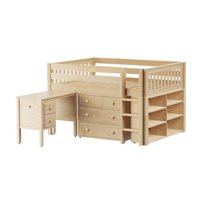 Maxtrix Full Low Loft Bed with Straight Ladder, Storage + Desk