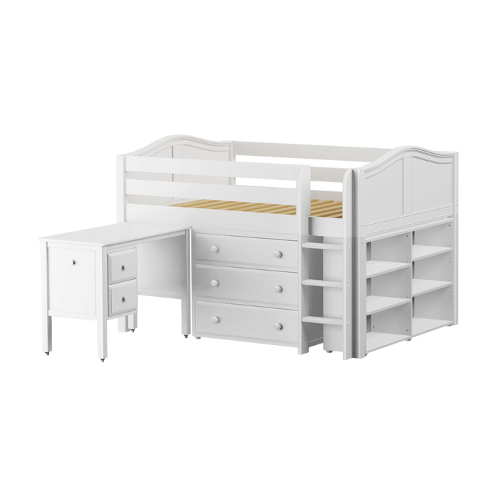 Maxtrix Full Low Loft Bed with Straight Ladder, Storage + Desk