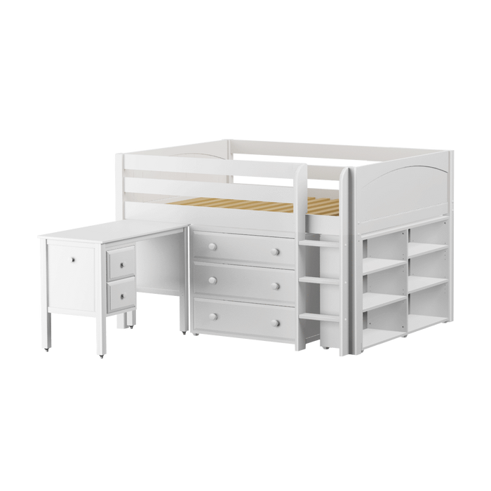 Maxtrix Full Low Loft Bed with Straight Ladder, Storage + Desk