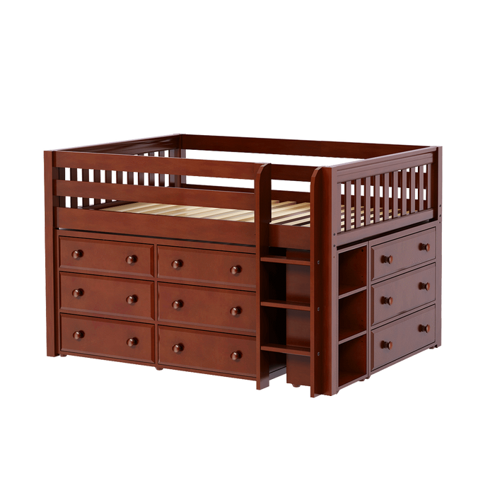 Maxtrix Full Low Loft Bed with Straight Ladder + Storage