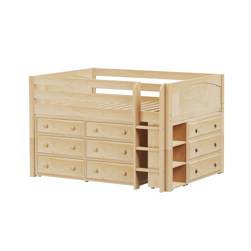 Maxtrix Full Low Loft Bed with Straight Ladder + Storage