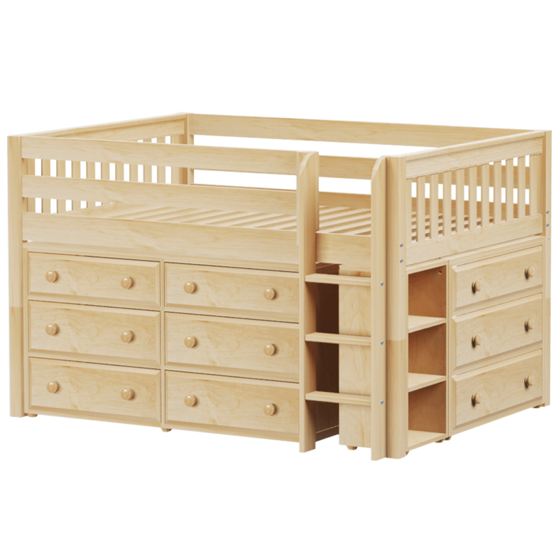 Maxtrix Full Low Loft Bed with Straight Ladder + Storage