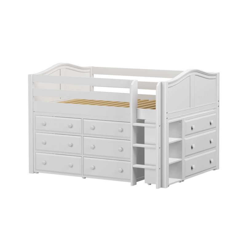 Maxtrix Full Low Loft Bed with Straight Ladder + Storage