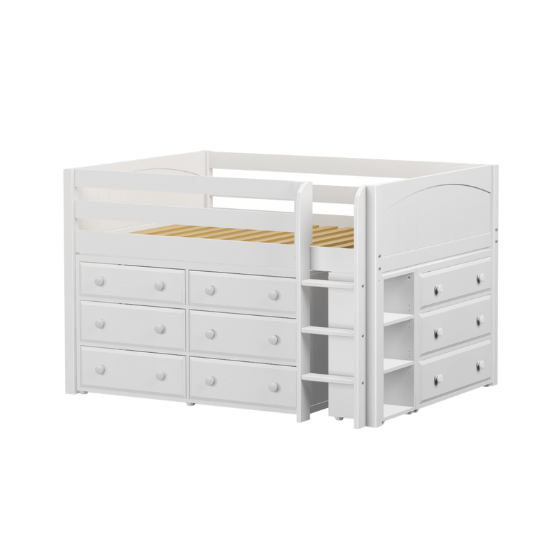 Maxtrix Full Low Loft Bed with Straight Ladder + Storage