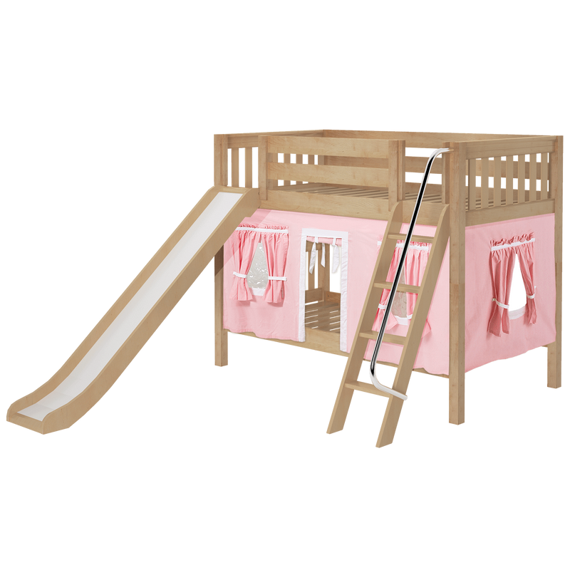 Maxtrix Twin Low Bunk Bed with Angled Ladder, Curtain + Slide