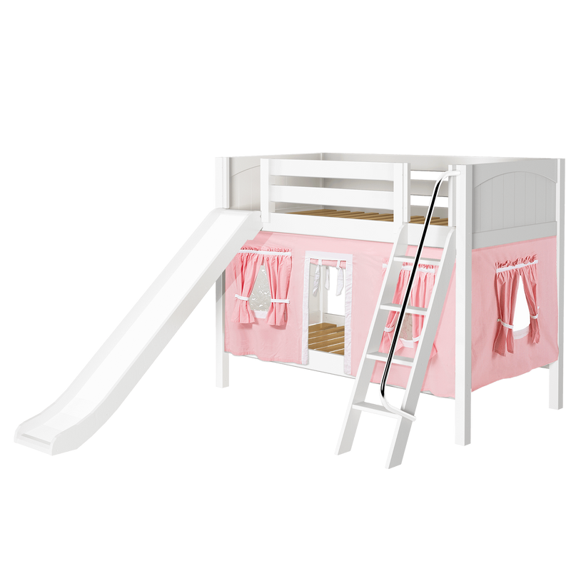 Maxtrix Twin Low Bunk Bed with Angled Ladder, Curtain + Slide