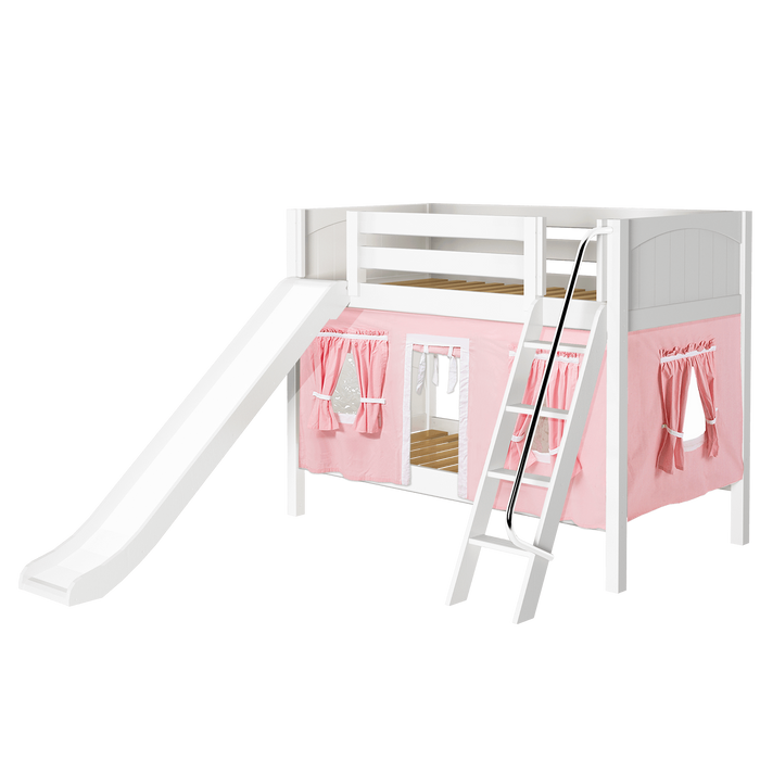 Maxtrix Twin Low Bunk Bed with Angled Ladder, Curtain + Slide
