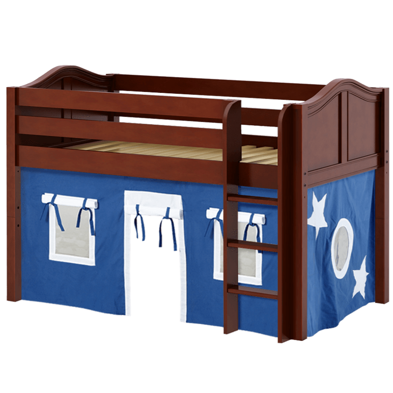 Maxtrix Twin Low Loft Bed with Straight Ladder + Curtain