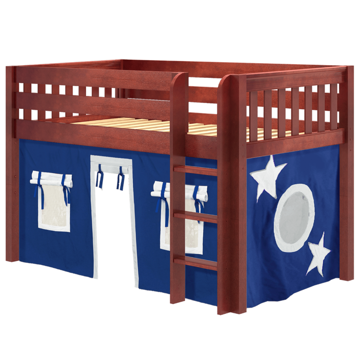 Maxtrix Twin Low Loft Bed with Straight Ladder + Curtain